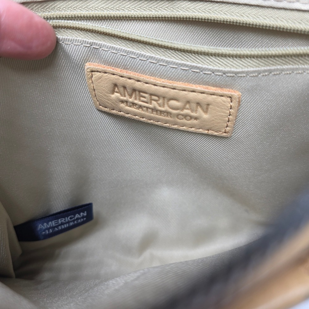 American Leather Co Tan Glove Leather Crossbody Bag Small Utility Pockets - Picture 3 of 11